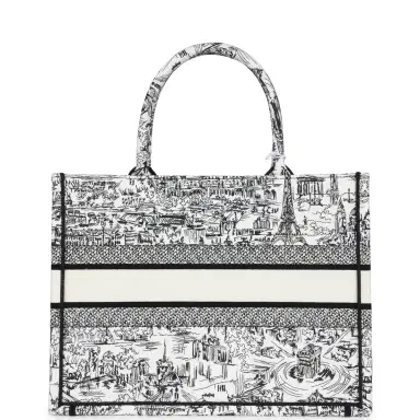 Dior Christian Dior "Paris All Over" Book Tote Medium White and Black Embroidered Canvas | Thumbnail 4 Dior Christian Dior "Paris All Over" Book Tote Medium White and Black Embroidered Canvas | Thumbnail 4