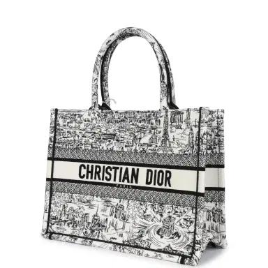 Dior Christian Dior "Paris All Over" Book Tote Medium White and Black Embroidered Canvas | Thumbnail 5 Dior Christian Dior "Paris All Over" Book Tote Medium White and Black Embroidered Canvas | Thumbnail 5