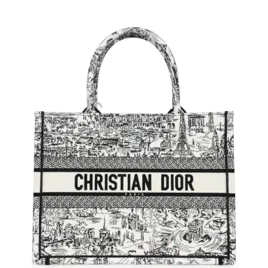 Dior Christian Dior "Paris All Over" Book Tote Medium White and Black Embroidered Canvas | Thumbnail 1 Dior Christian Dior "Paris All Over" Book Tote Medium White and Black Embroidered Canvas | Thumbnail 1