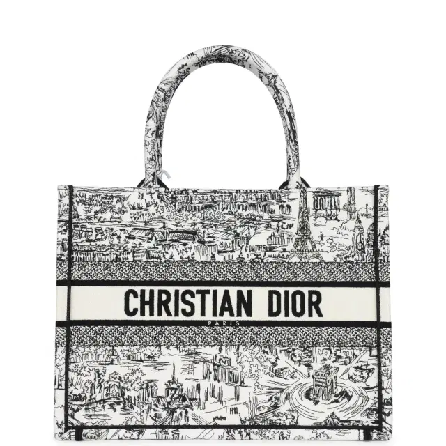 Christian Dior "Paris All Over" Book Tote Medium White and Black Embroidered Canvas Christian Dior "Paris All Over" Book Tote Medium White and Black Embroidered Canvas