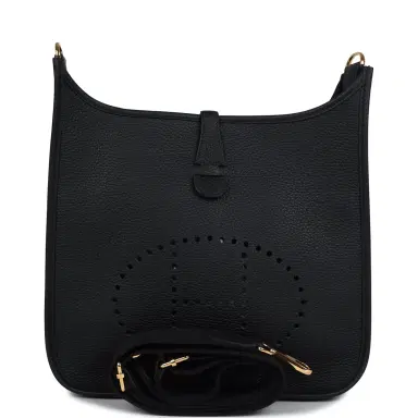 HERMÈS Hermes Evelyne III PM Black Clemence Gold Hardware | Thumbnail 1 HERMÈS Hermes Evelyne III PM Black Clemence Gold Hardware | Thumbnail 1