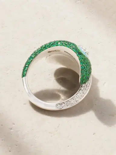 Kamyen Yin Yang 18-karat White Gold Emerald, Diamond And Enamel Ring | Thumbnail 3 Kamyen Yin Yang 18-karat White Gold Emerald, Diamond And Enamel Ring | Thumbnail 3