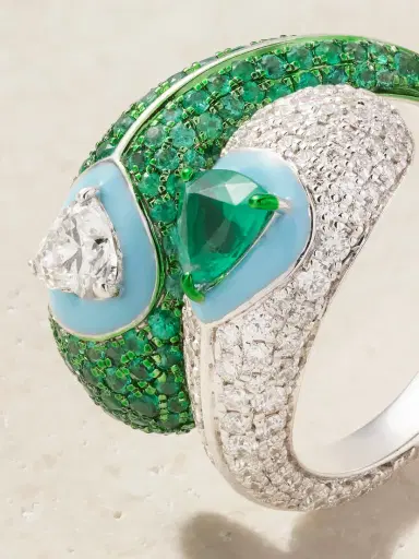Kamyen Yin Yang 18-karat White Gold Emerald, Diamond And Enamel Ring | Thumbnail 4 Kamyen Yin Yang 18-karat White Gold Emerald, Diamond And Enamel Ring | Thumbnail 4