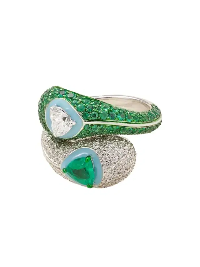 Yin Yang 18-karat White Gold Emerald, Diamond And Enamel Ring Yin Yang 18-karat White Gold Emerald, Diamond And Enamel Ring