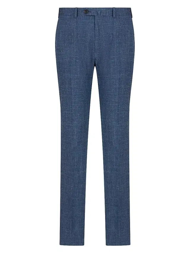 Men's Textured Virgin Wool-Blend Pants - Dark Blue Men's Textured Virgin Wool-Blend Pants - Dark Blue