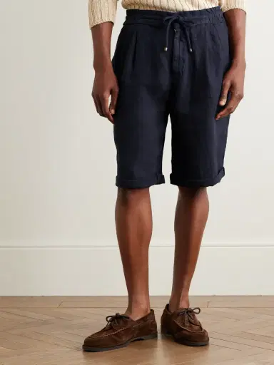 Brunello Cucinelli Straight-Leg Pleated Linen Drawstring Bermuda Shorts - Men | Thumbnail 3 Brunello Cucinelli Straight-Leg Pleated Linen Drawstring Bermuda Shorts - Men | Thumbnail 3
