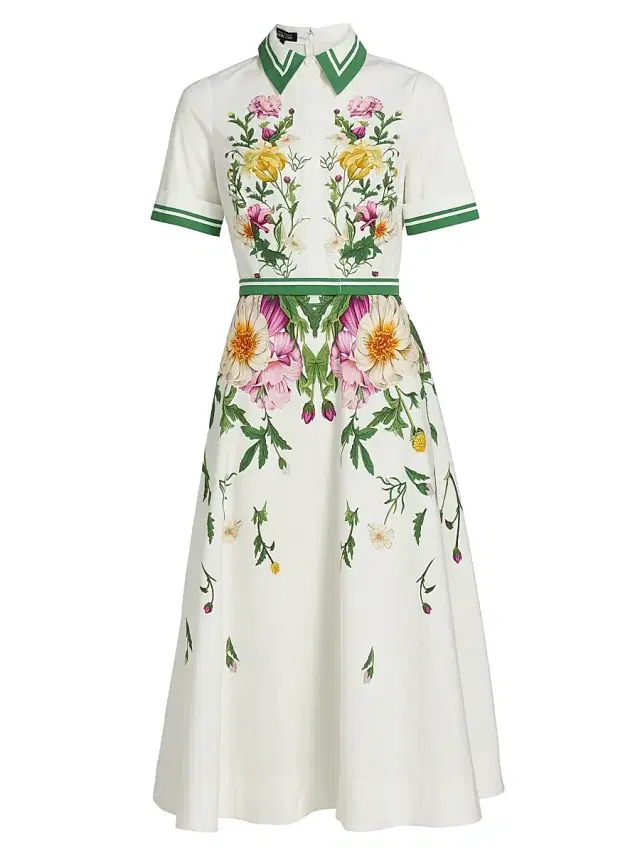 Women's Floral Cotton Shirtdress - Ivory Multi Women's Floral Cotton Shirtdress - Ivory Multi