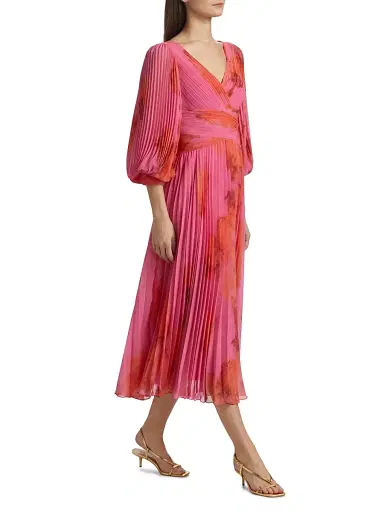Teri Jon by Rickie Freeman Women's Floral Pleated Chiffon Cocktail Dress - Pink Multi - Size 18 | Thumbnail 4 Teri Jon by Rickie Freeman Women's Floral Pleated Chiffon Cocktail Dress - Pink Multi - Size 18 | Thumbnail 4