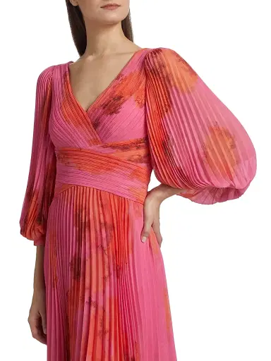 Teri Jon by Rickie Freeman Women's Floral Pleated Chiffon Cocktail Dress - Pink Multi - Size 18 | Thumbnail 6 Teri Jon by Rickie Freeman Women's Floral Pleated Chiffon Cocktail Dress - Pink Multi - Size 18 | Thumbnail 6