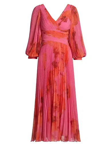 Teri Jon by Rickie Freeman Women's Floral Pleated Chiffon Cocktail Dress - Pink Multi - Size 18 | Thumbnail 1 Teri Jon by Rickie Freeman Women's Floral Pleated Chiffon Cocktail Dress - Pink Multi - Size 18 | Thumbnail 1