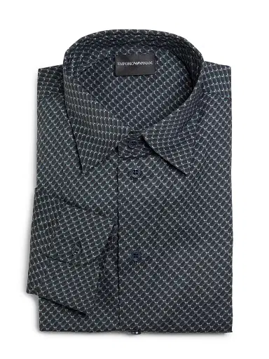 Emporio Armani Men's Printed Poplin Shirt - Navy - Size XL | Thumbnail 1 Emporio Armani Men's Printed Poplin Shirt - Navy - Size XL | Thumbnail 1