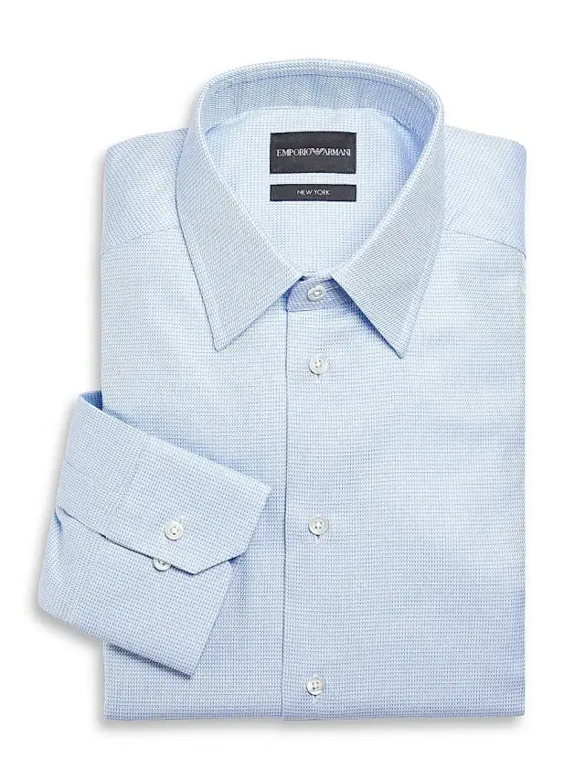 Men's Micro Geometric-Print Cotton Shirt - Blue Men's Micro Geometric-Print Cotton Shirt - Blue