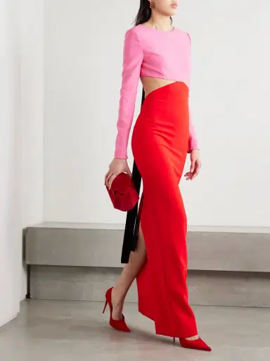 Carolina Herrera Cutout Bow-embellished Two-tone Crepe Gown | Thumbnail 2 Carolina Herrera Cutout Bow-embellished Two-tone Crepe Gown | Thumbnail 2