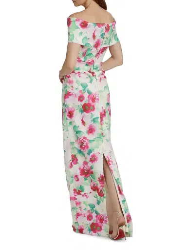 Teri Jon by Rickie Freeman Women's Floral Ruched Off-The-Shoulder Gown - White Multi - Size 12 | Thumbnail 5 Teri Jon by Rickie Freeman Women's Floral Ruched Off-The-Shoulder Gown - White Multi - Size 12 | Thumbnail 5