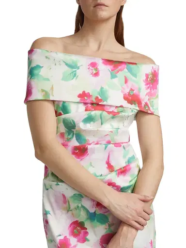Teri Jon by Rickie Freeman Women's Floral Ruched Off-The-Shoulder Gown - White Multi - Size 12 | Thumbnail 6 Teri Jon by Rickie Freeman Women's Floral Ruched Off-The-Shoulder Gown - White Multi - Size 12 | Thumbnail 6