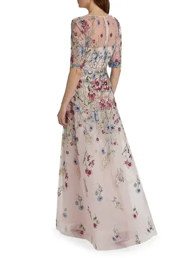 Teri Jon by Rickie Freeman Women's Floral-Embroidered Tulle A-Line Gown - Blush Multi | Thumbnail 5 Teri Jon by Rickie Freeman Women's Floral-Embroidered Tulle A-Line Gown - Blush Multi | Thumbnail 5