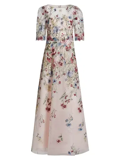 Teri Jon by Rickie Freeman Women's Floral-Embroidered Tulle A-Line Gown - Blush Multi | Thumbnail 1 Teri Jon by Rickie Freeman Women's Floral-Embroidered Tulle A-Line Gown - Blush Multi | Thumbnail 1