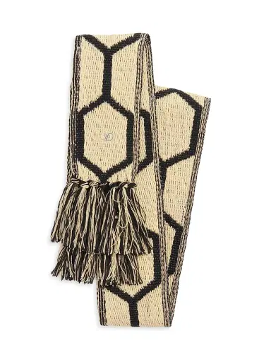Valentino Garavani Men's Antibes Cotton Scarf with Fringe - Black Beige | Thumbnail 4 Valentino Garavani Men's Antibes Cotton Scarf with Fringe - Black Beige | Thumbnail 4