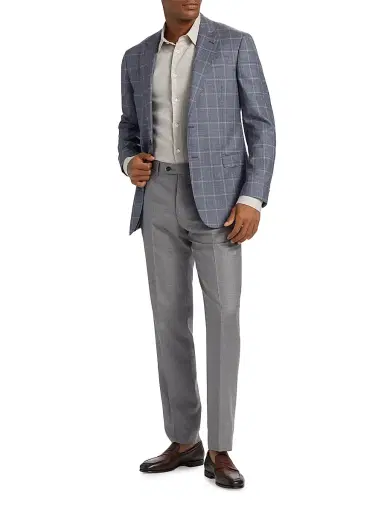 Giorgio Armani Men's Windowpane Plaid Wool Sport Coat - Blue Tan - Size 40 | Thumbnail 2 Giorgio Armani Men's Windowpane Plaid Wool Sport Coat - Blue Tan - Size 40 | Thumbnail 2