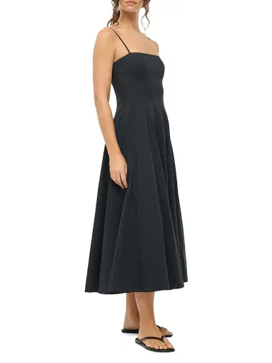 Staud Women's Wylie Cotton A-Line Midi-Dress - Black - Size 12 | Thumbnail 3 Staud Women's Wylie Cotton A-Line Midi-Dress - Black - Size 12 | Thumbnail 3