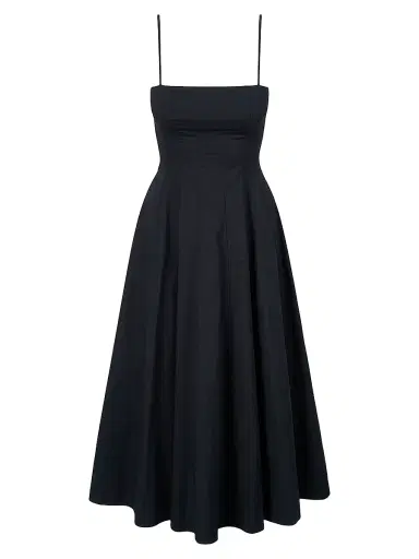 Staud Women's Wylie Cotton A-Line Midi-Dress - Black - Size 12 | Thumbnail 1 Staud Women's Wylie Cotton A-Line Midi-Dress - Black - Size 12 | Thumbnail 1