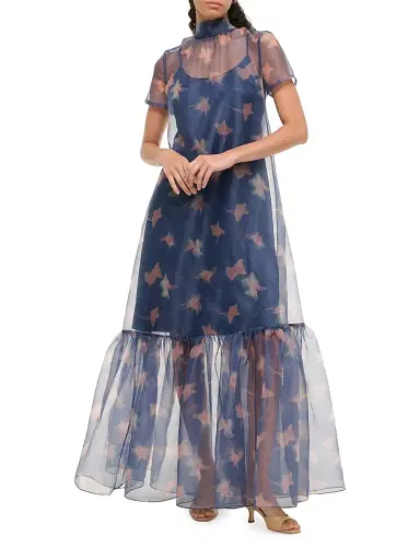 Staud Women's Calluna Ruffled Sheer Floral Organza Gown - Lapis Floral - Size Medium | Thumbnail 2 Staud Women's Calluna Ruffled Sheer Floral Organza Gown - Lapis Floral - Size Medium | Thumbnail 2