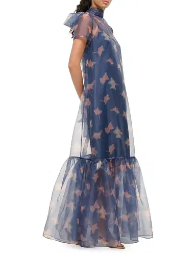 Staud Women's Calluna Ruffled Sheer Floral Organza Gown - Lapis Floral - Size Medium | Thumbnail 3 Staud Women's Calluna Ruffled Sheer Floral Organza Gown - Lapis Floral - Size Medium | Thumbnail 3