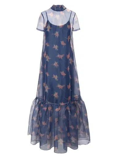 Staud Women's Calluna Ruffled Sheer Floral Organza Gown - Lapis Floral - Size Medium | Thumbnail 1 Staud Women's Calluna Ruffled Sheer Floral Organza Gown - Lapis Floral - Size Medium | Thumbnail 1