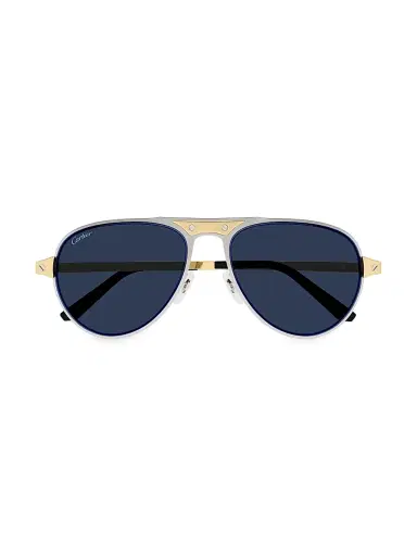 Cartier Men's Santos Evolution 58MM Pilot Sunglasses - Gold Silver Blue | Thumbnail 2 Cartier Men's Santos Evolution 58MM Pilot Sunglasses - Gold Silver Blue | Thumbnail 2