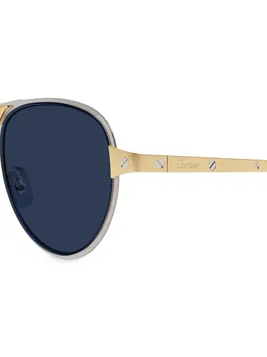 Cartier Men's Santos Evolution 58MM Pilot Sunglasses - Gold Silver Blue | Thumbnail 3 Cartier Men's Santos Evolution 58MM Pilot Sunglasses - Gold Silver Blue | Thumbnail 3