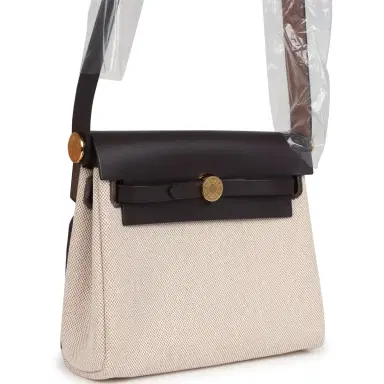 HERMÈS Hermes Herbag Zip 20 Mini Ecru and Beige Toile H Canvas and Ebene Vache Hunter Gold Hardware | Thumbnail 2 HERMÈS Hermes Herbag Zip 20 Mini Ecru and Beige Toile H Canvas and Ebene Vache Hunter Gold Hardware | Thumbnail 2