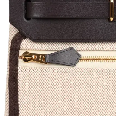 HERMÈS Hermes Herbag Zip 20 Mini Ecru and Beige Toile H Canvas and Ebene Vache Hunter Gold Hardware | Thumbnail 7 HERMÈS Hermes Herbag Zip 20 Mini Ecru and Beige Toile H Canvas and Ebene Vache Hunter Gold Hardware | Thumbnail 7
