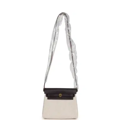 HERMÈS Hermes Herbag Zip 20 Mini Ecru and Beige Toile H Canvas and Ebene Vache Hunter Gold Hardware | Thumbnail 8 HERMÈS Hermes Herbag Zip 20 Mini Ecru and Beige Toile H Canvas and Ebene Vache Hunter Gold Hardware | Thumbnail 8