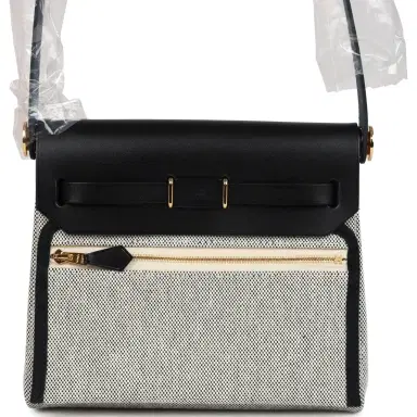 HERMÈS Hermes Herbag Zip 20 Mini Ecru and Black Toile H Canvas and Black Vache Hunter Gold Hardware | Thumbnail 5 HERMÈS Hermes Herbag Zip 20 Mini Ecru and Black Toile H Canvas and Black Vache Hunter Gold Hardware | Thumbnail 5