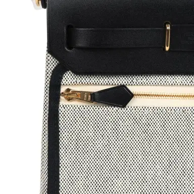 HERMÈS Hermes Herbag Zip 20 Mini Ecru and Black Toile H Canvas and Black Vache Hunter Gold Hardware | Thumbnail 7 HERMÈS Hermes Herbag Zip 20 Mini Ecru and Black Toile H Canvas and Black Vache Hunter Gold Hardware | Thumbnail 7