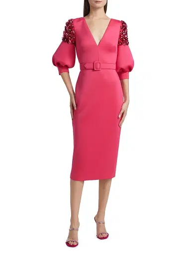 Badgley Mischka Women's Belted Scuba Cocktail Dress - Rose | Thumbnail 2 Badgley Mischka Women's Belted Scuba Cocktail Dress - Rose | Thumbnail 2