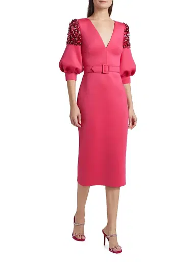 Badgley Mischka Women's Belted Scuba Cocktail Dress - Rose | Thumbnail 3 Badgley Mischka Women's Belted Scuba Cocktail Dress - Rose | Thumbnail 3