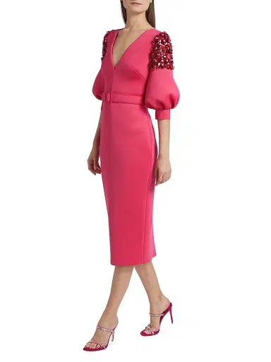 Badgley Mischka Women's Belted Scuba Cocktail Dress - Rose | Thumbnail 4 Badgley Mischka Women's Belted Scuba Cocktail Dress - Rose | Thumbnail 4
