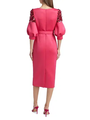Badgley Mischka Women's Belted Scuba Cocktail Dress - Rose | Thumbnail 5 Badgley Mischka Women's Belted Scuba Cocktail Dress - Rose | Thumbnail 5
