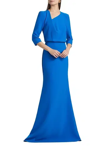 Badgley Mischka Women's Crepe Asymmetric Blouson Gown - Cobalt | Thumbnail 2 Badgley Mischka Women's Crepe Asymmetric Blouson Gown - Cobalt | Thumbnail 2