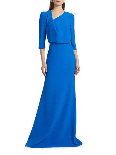 Badgley Mischka Women's Crepe Asymmetric Blouson Gown - Cobalt | Thumbnail 3 Badgley Mischka Women's Crepe Asymmetric Blouson Gown - Cobalt | Thumbnail 3