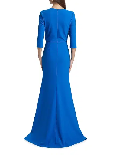 Badgley Mischka Women's Crepe Asymmetric Blouson Gown - Cobalt | Thumbnail 5 Badgley Mischka Women's Crepe Asymmetric Blouson Gown - Cobalt | Thumbnail 5