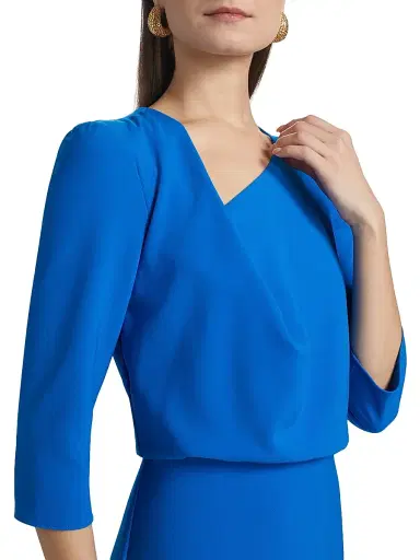 Badgley Mischka Women's Crepe Asymmetric Blouson Gown - Cobalt | Thumbnail 6 Badgley Mischka Women's Crepe Asymmetric Blouson Gown - Cobalt | Thumbnail 6