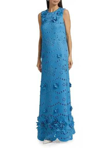 Badgley Mischka Women's Laser-Cut Scuba Sheath Gown - Azure | Thumbnail 2 Badgley Mischka Women's Laser-Cut Scuba Sheath Gown - Azure | Thumbnail 2