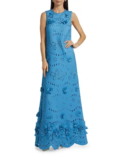 Badgley Mischka Women's Laser-Cut Scuba Sheath Gown - Azure | Thumbnail 3 Badgley Mischka Women's Laser-Cut Scuba Sheath Gown - Azure | Thumbnail 3