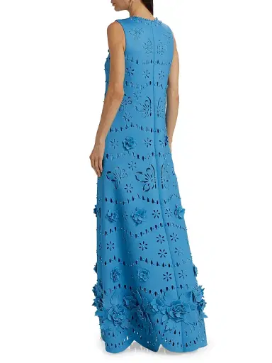 Badgley Mischka Women's Laser-Cut Scuba Sheath Gown - Azure | Thumbnail 5 Badgley Mischka Women's Laser-Cut Scuba Sheath Gown - Azure | Thumbnail 5