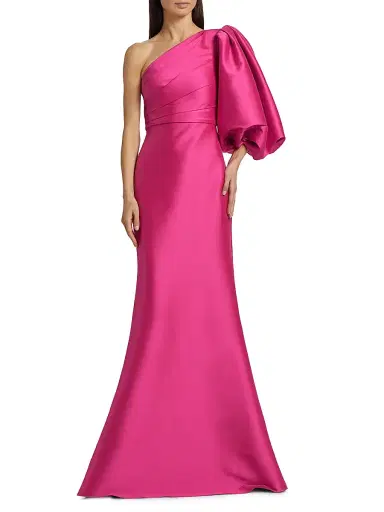 Badgley Mischka Women's Mikado Twill One-Shoulder Gown - Hot Fuchsia | Thumbnail 3 Badgley Mischka Women's Mikado Twill One-Shoulder Gown - Hot Fuchsia | Thumbnail 3