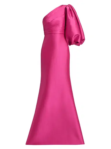 Badgley Mischka Women's Mikado Twill One-Shoulder Gown - Hot Fuchsia | Thumbnail 1 Badgley Mischka Women's Mikado Twill One-Shoulder Gown - Hot Fuchsia | Thumbnail 1