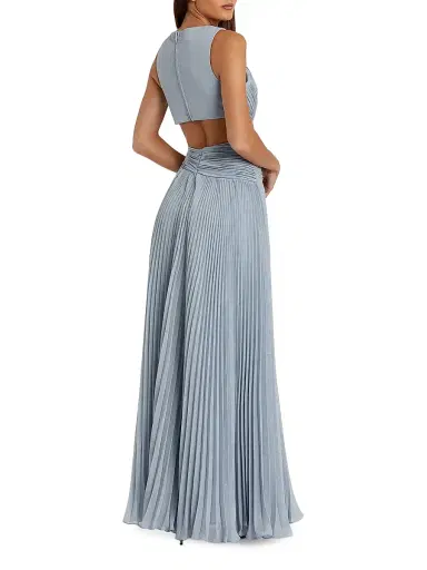 Mac Duggal Women's Ieena Rosette Pleated Chiffon V-Neck Gown - Slate Blue - Size 12 | Thumbnail 2 Mac Duggal Women's Ieena Rosette Pleated Chiffon V-Neck Gown - Slate Blue - Size 12 | Thumbnail 2