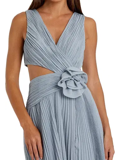 Mac Duggal Women's Ieena Rosette Pleated Chiffon V-Neck Gown - Slate Blue - Size 12 | Thumbnail 3 Mac Duggal Women's Ieena Rosette Pleated Chiffon V-Neck Gown - Slate Blue - Size 12 | Thumbnail 3